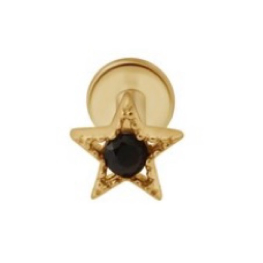 14k Solid Gold Black Cz Internally Threaded Screw… - image 1